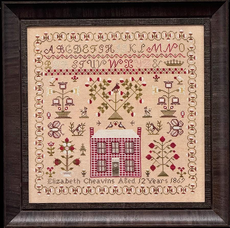 Fox and Rabbit - Elizabeth Cheavins 1869 Sampler & Pinwheel